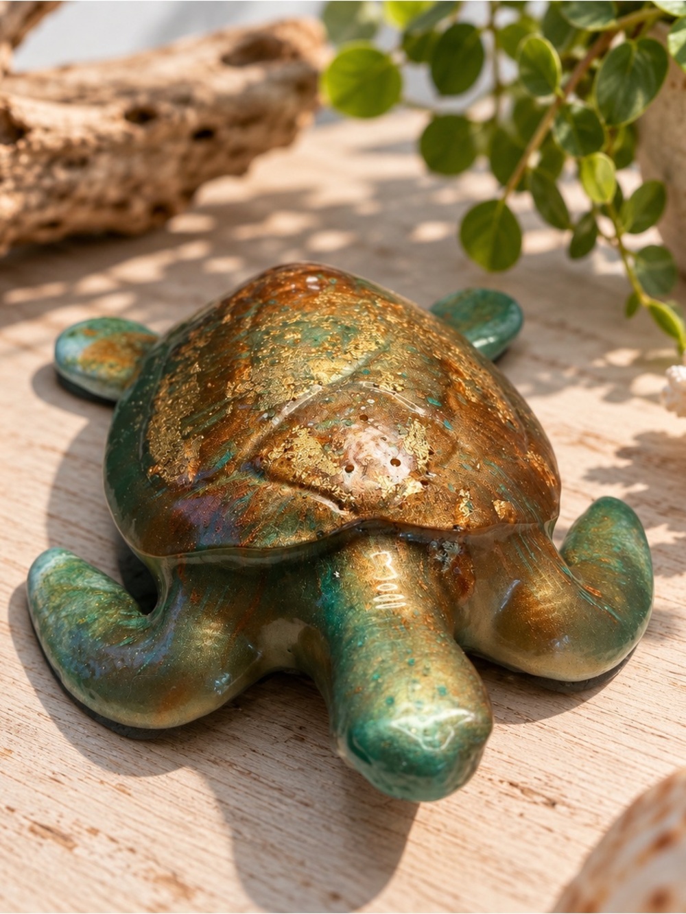 Sea Turtle Sculpture in Green & Brown